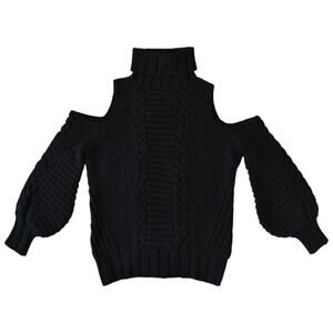 H&M Wool Black Chunky Knit Cold Shoulder Turtleneck Sweater Medium